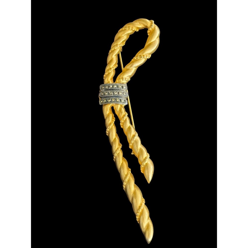 Vintage JJ JUDITH JACK Signed Gold Tone Rope Brooch Sterling Silver & Marcasite